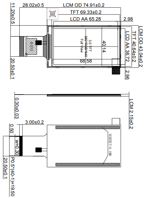 3inch_G030-E36642010600-T40PNZ(360*640, 40P TTL)