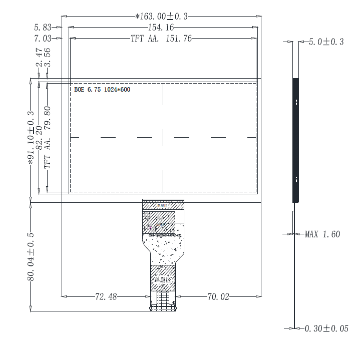 6.2inch, IPS , 1024*600, 1000nits, -30~85, 40P LVDS