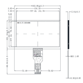6.75inch, 1024*600, 800nits, -30~80, LVDS 40P